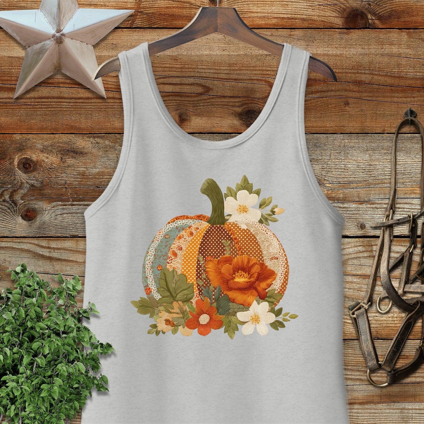 Faux Embroidery Fall Pumpkin Tank Top