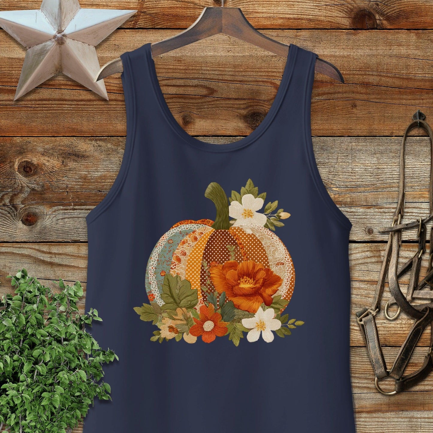 Faux Embroidery Fall Pumpkin Tank Top