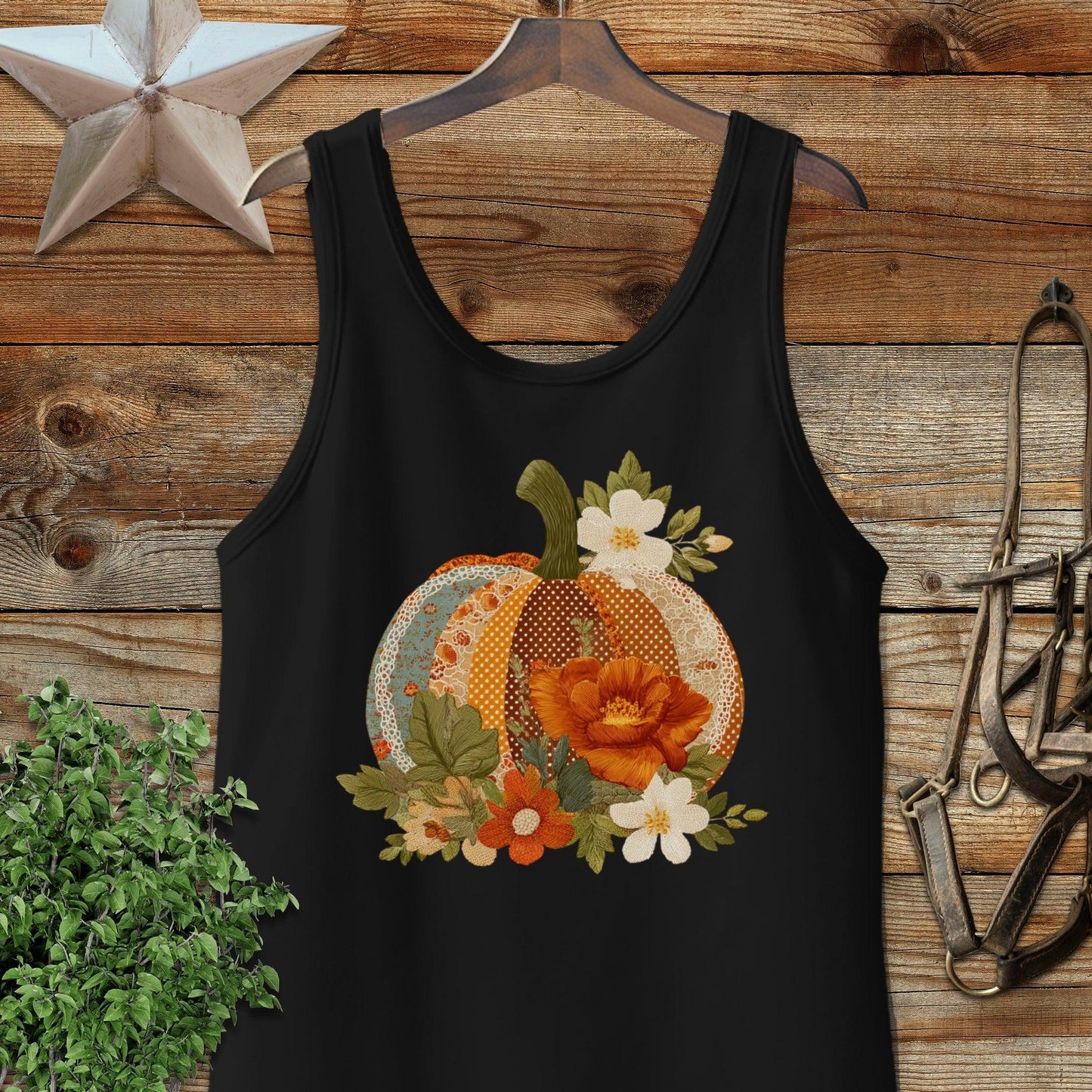 Faux Embroidery Fall Pumpkin Tank Top