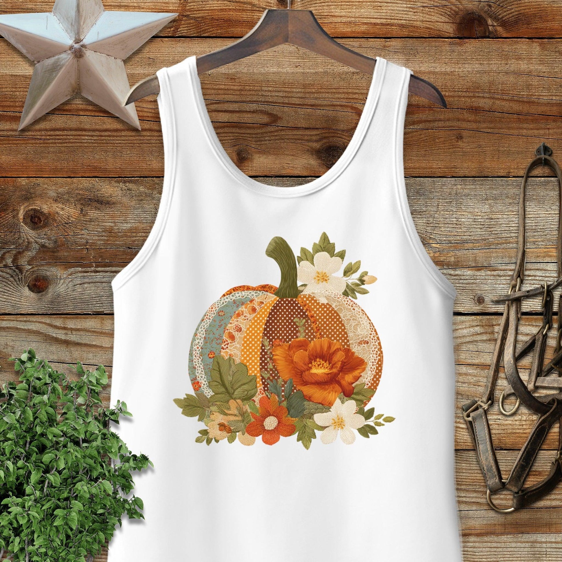 Faux Embroidery Fall Pumpkin Tank Top