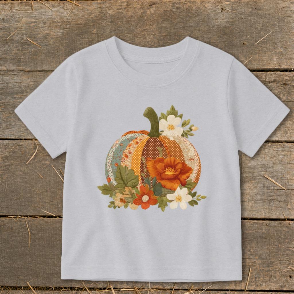 Faux Embroidery Fall Pumpkin Toddler Tee