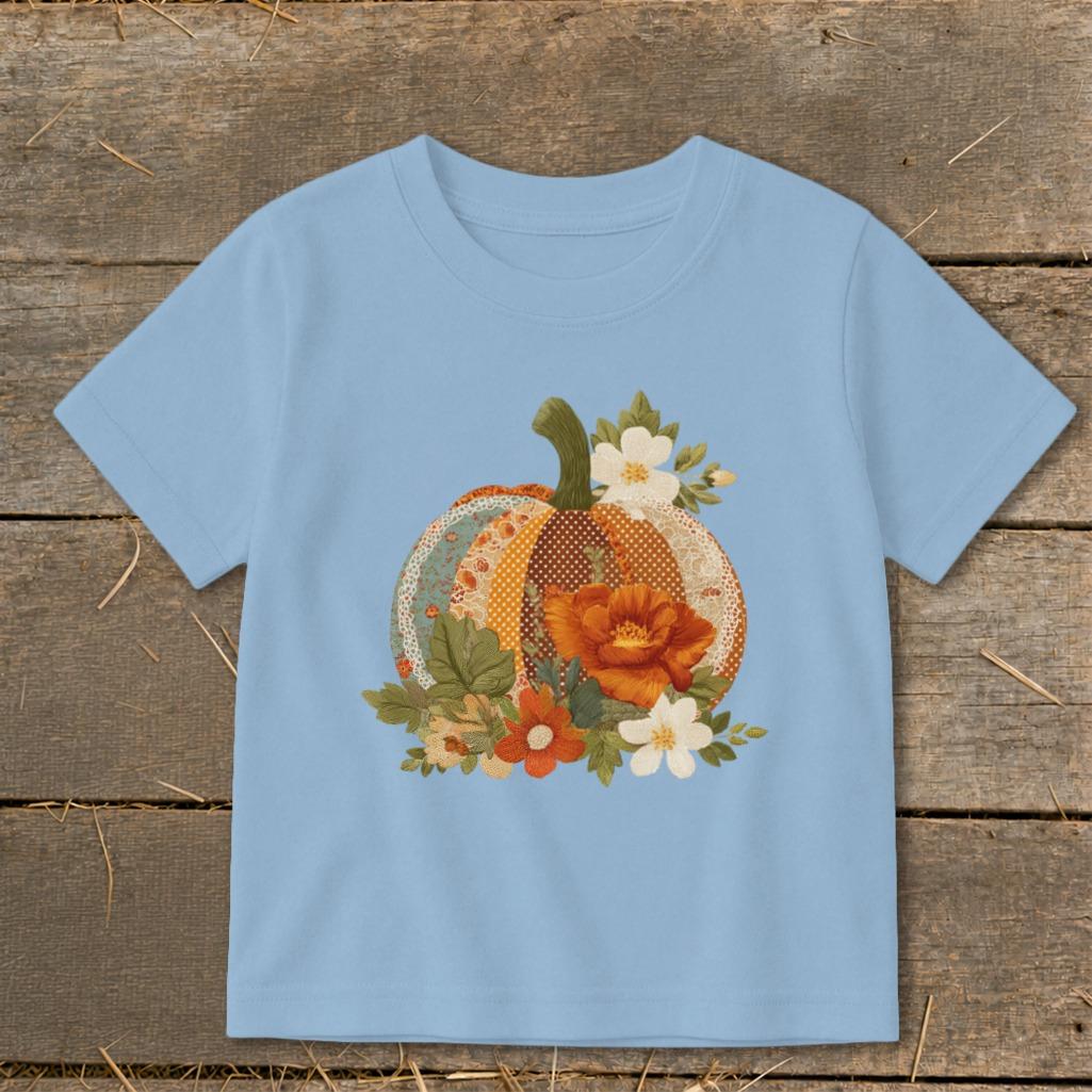 Faux Embroidery Fall Pumpkin Toddler Tee