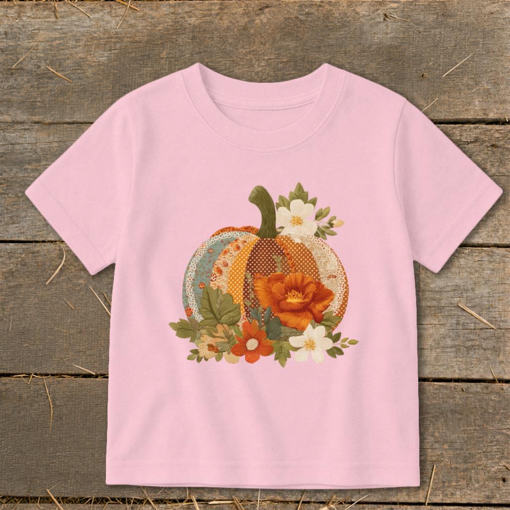Faux Embroidery Fall Pumpkin Toddler Tee