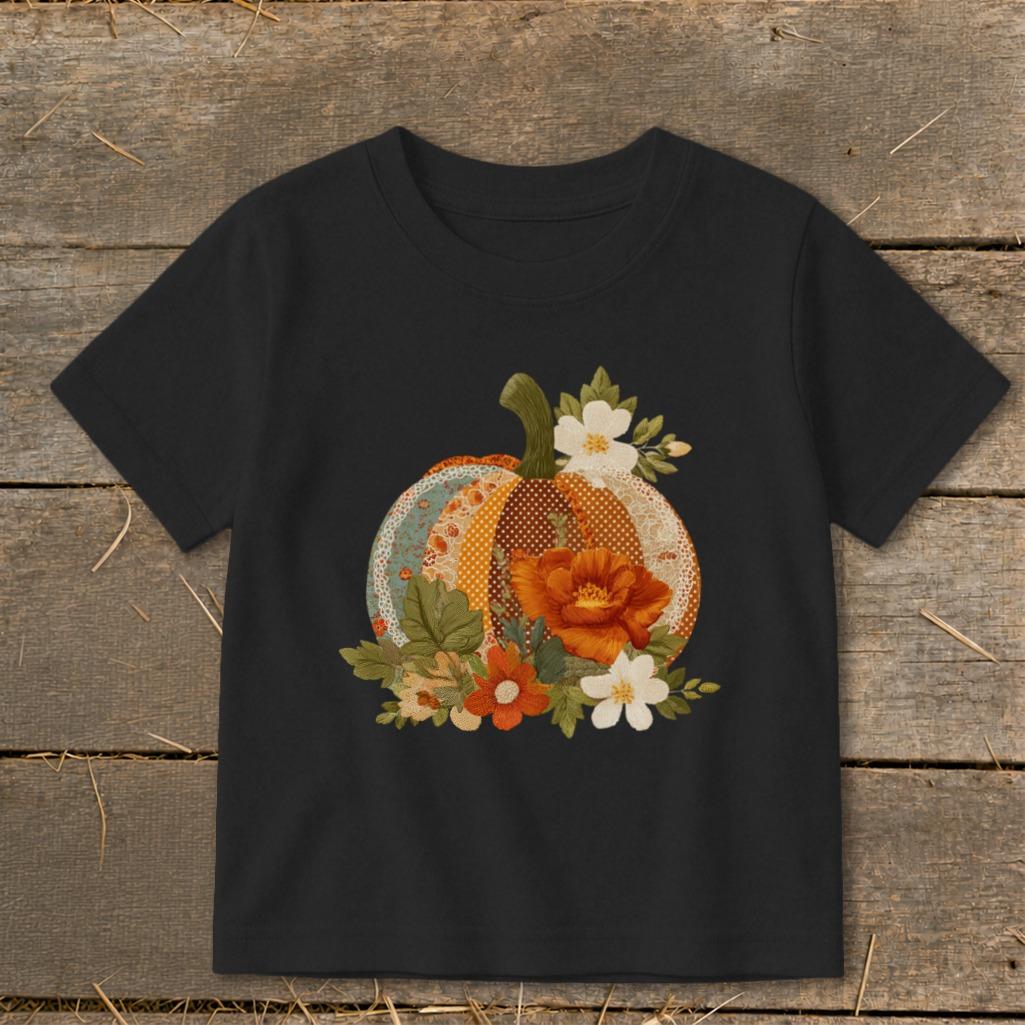 Faux Embroidery Fall Pumpkin Toddler Tee