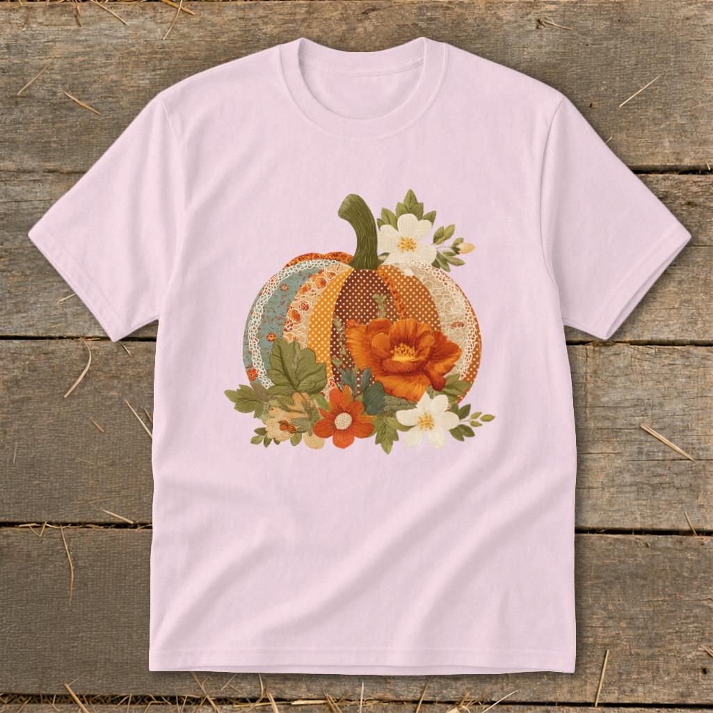 Faux Embroidery Fall Pumpkin Youth Tee