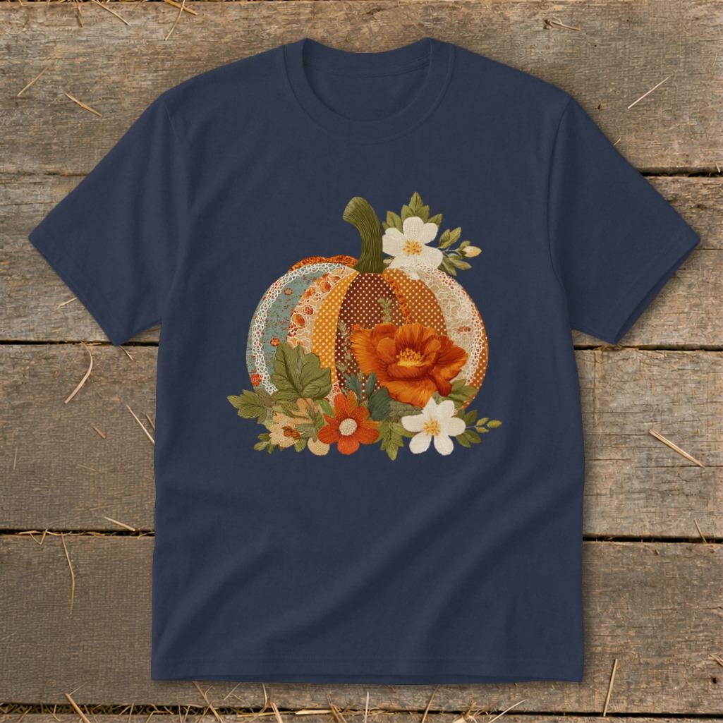 Faux Embroidery Fall Pumpkin Youth Tee