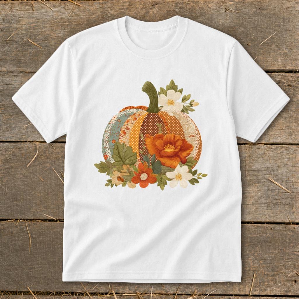 Faux Embroidery Fall Pumpkin Youth Tee