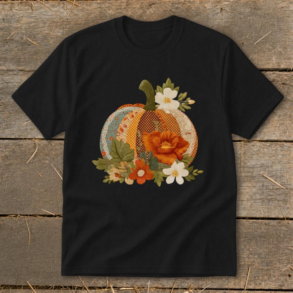 Faux Embroidery Fall Pumpkin Youth Tee