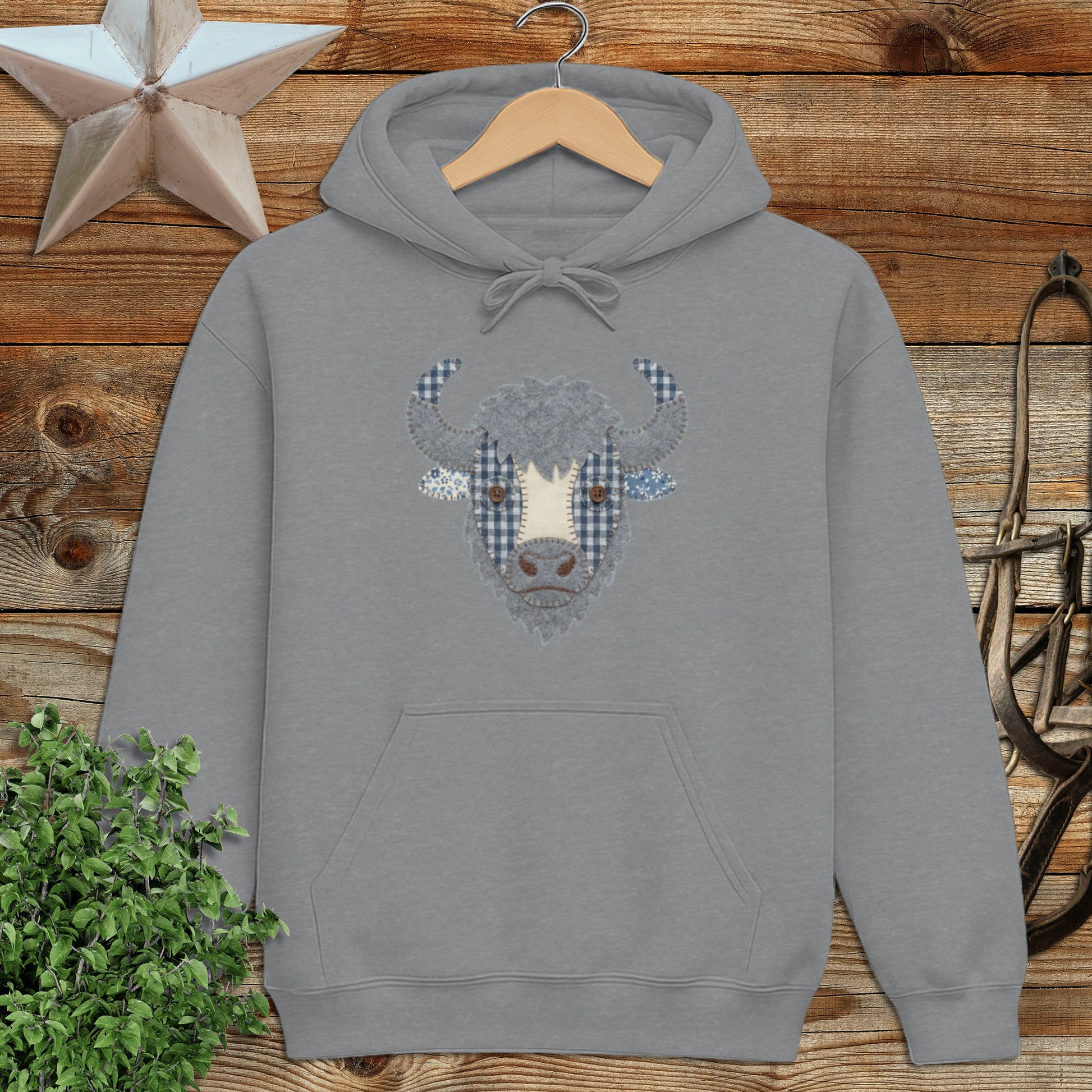 Faux Patchwork Bison Hoodie