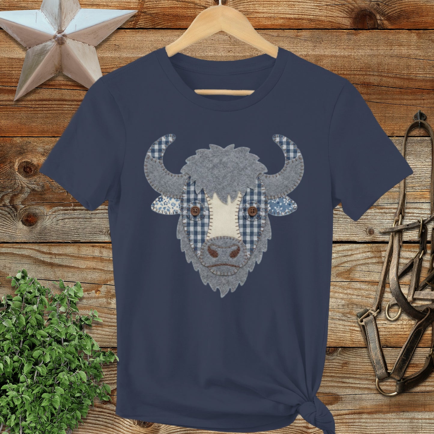 Faux Patchwork Bison Ladies Tee