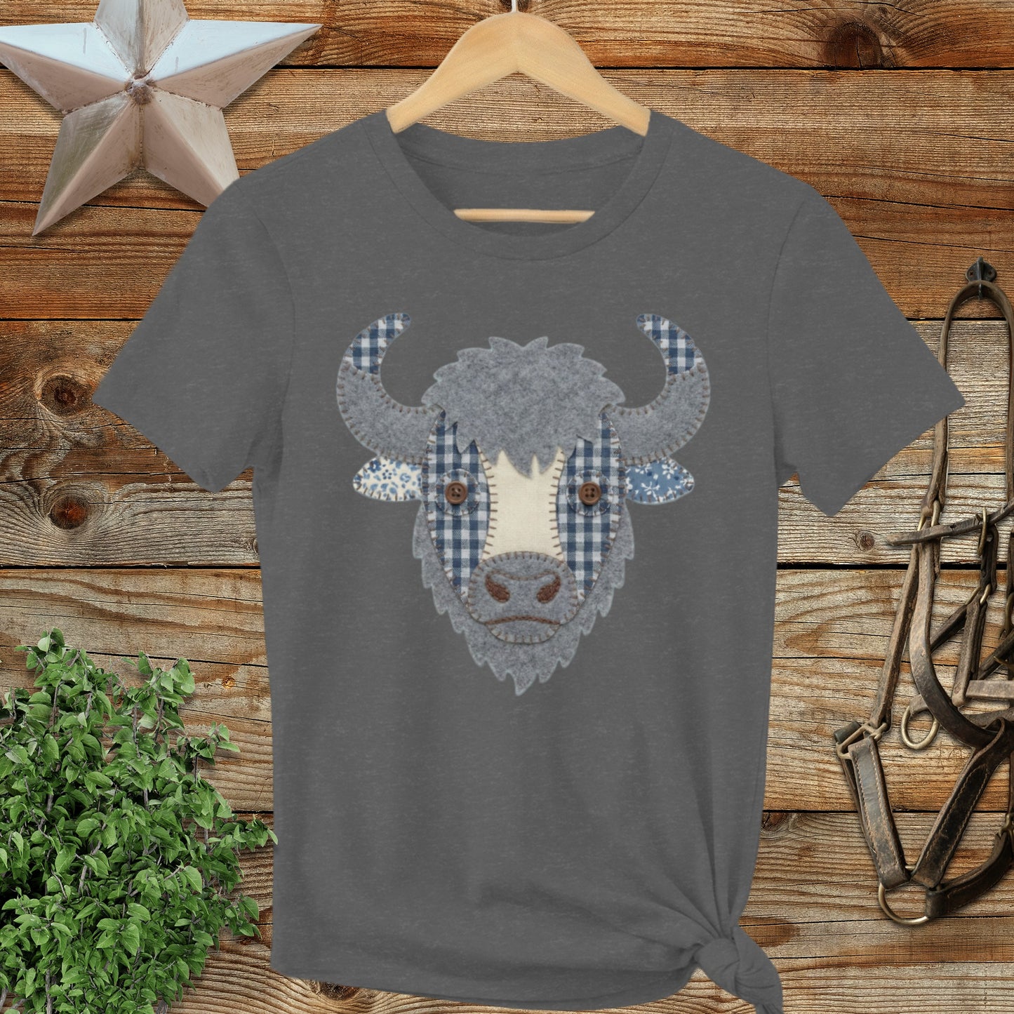 Faux Patchwork Bison Ladies Tee