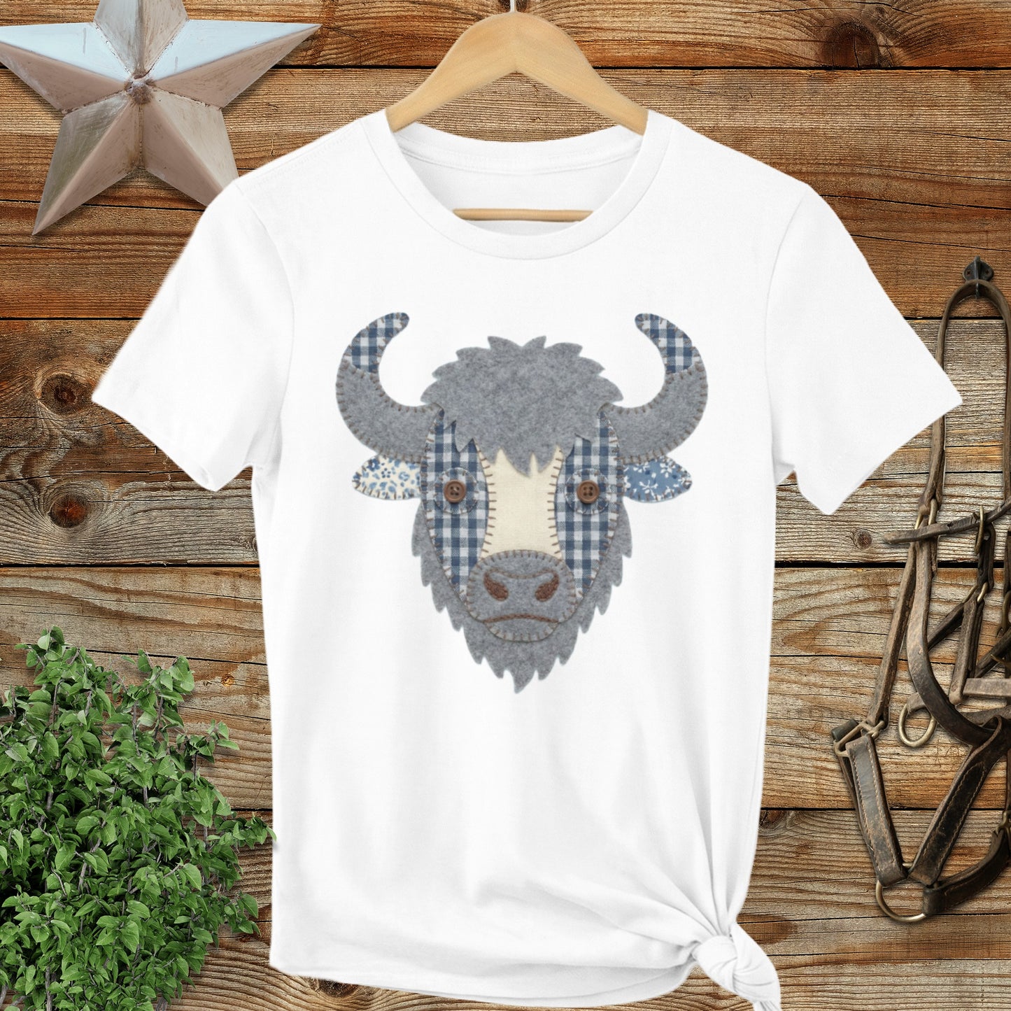 Faux Patchwork Bison Ladies Tee
