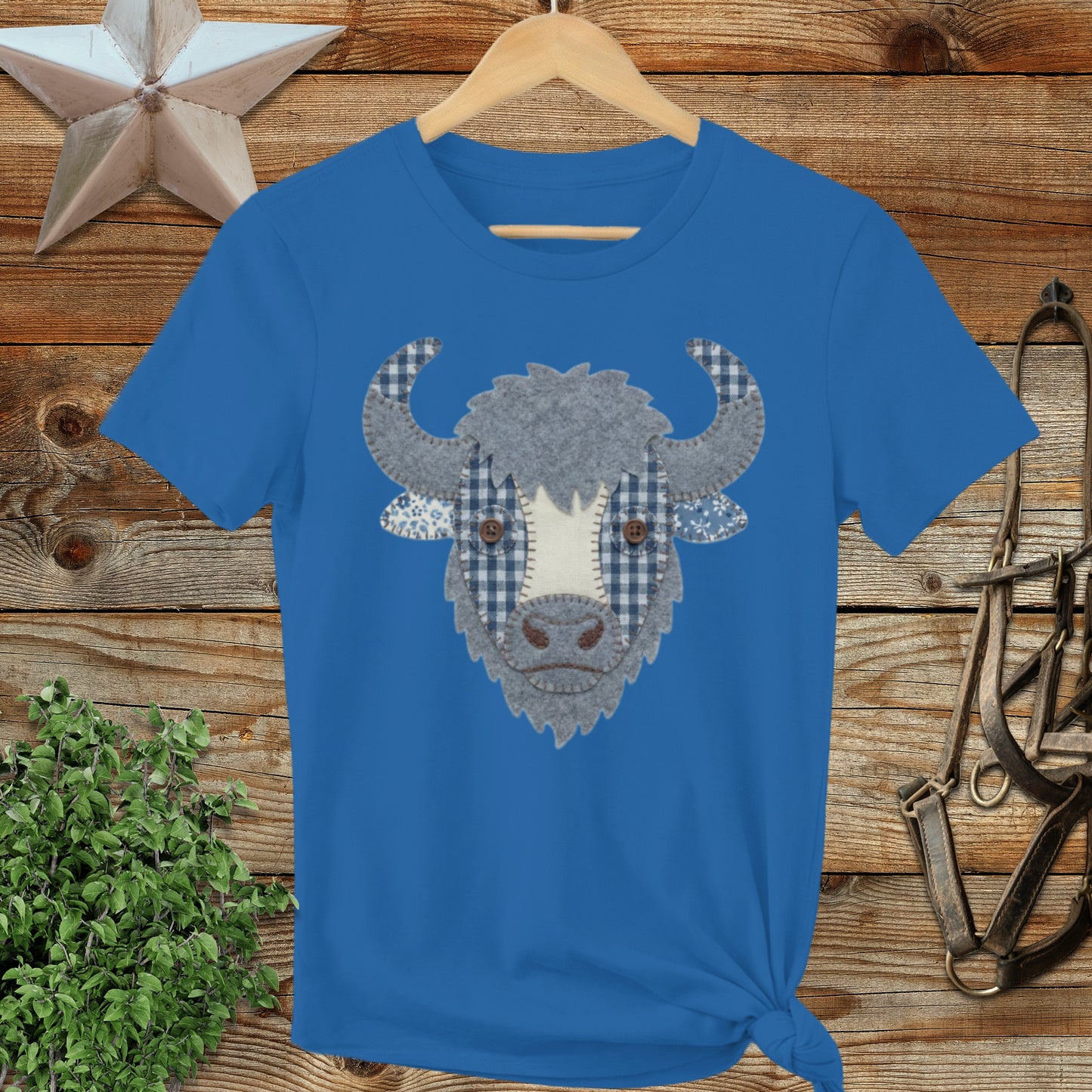 Faux Patchwork Bison Ladies Tee