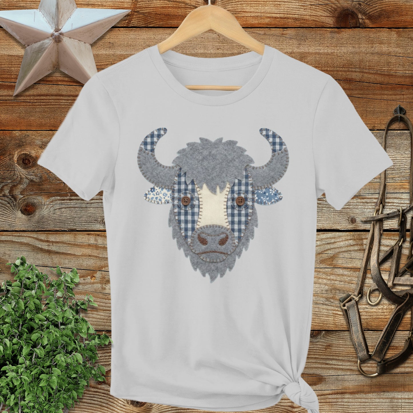 Faux Patchwork Bison Ladies Tee