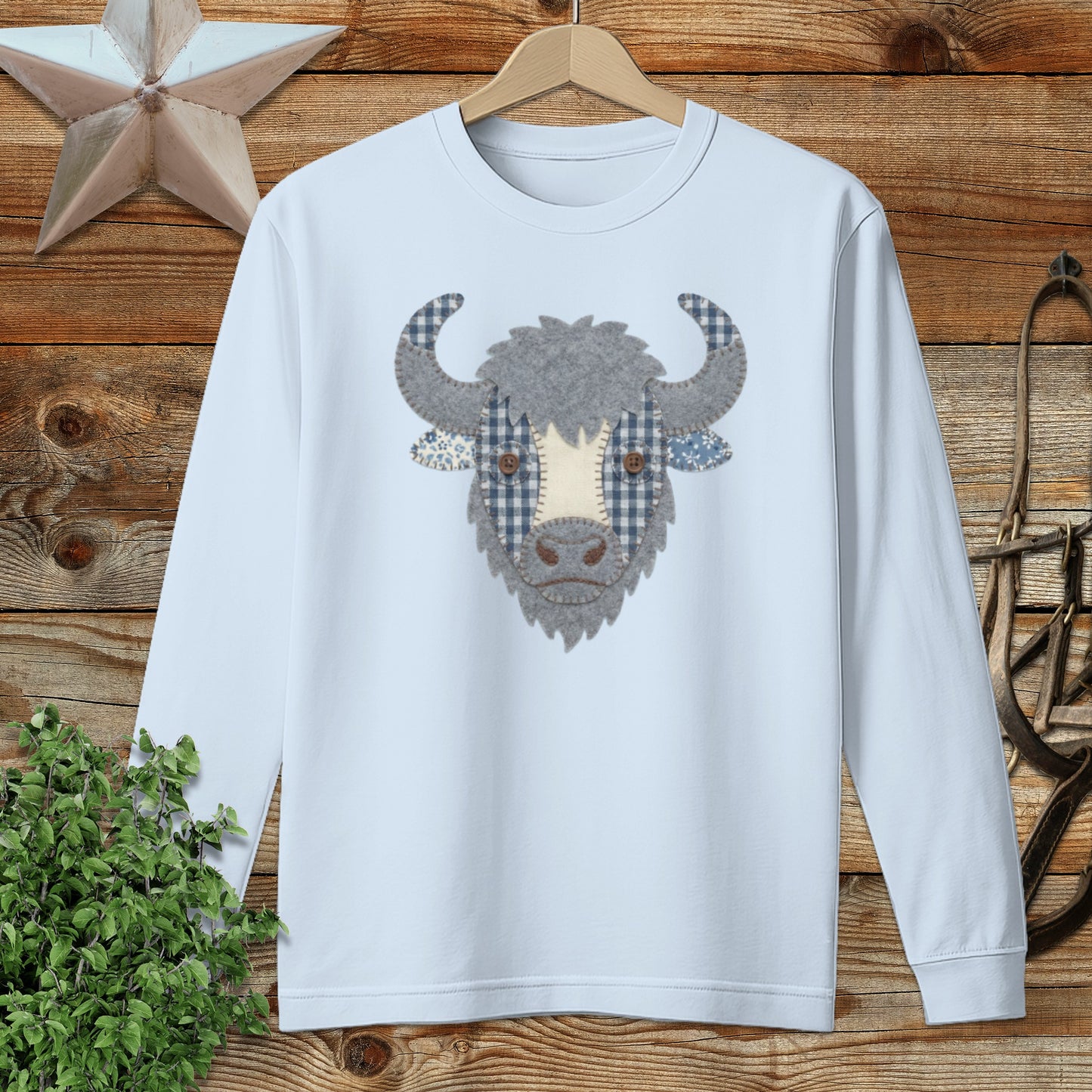 Faux Patchwork Bison Long Sleeve Tee
