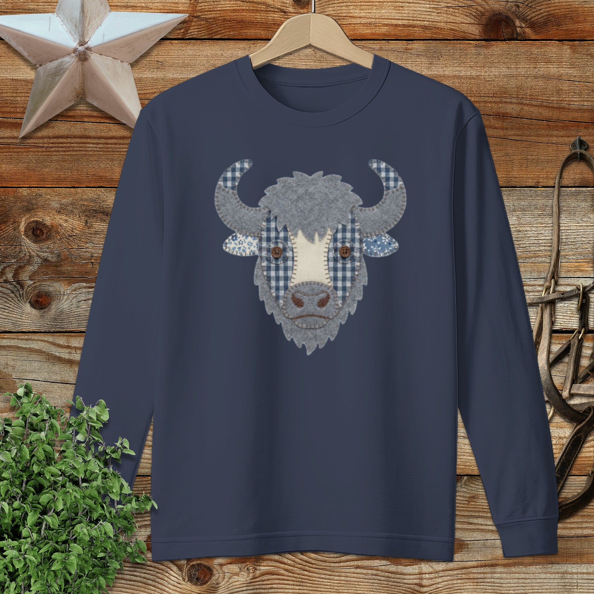 Faux Patchwork Bison Long Sleeve Tee