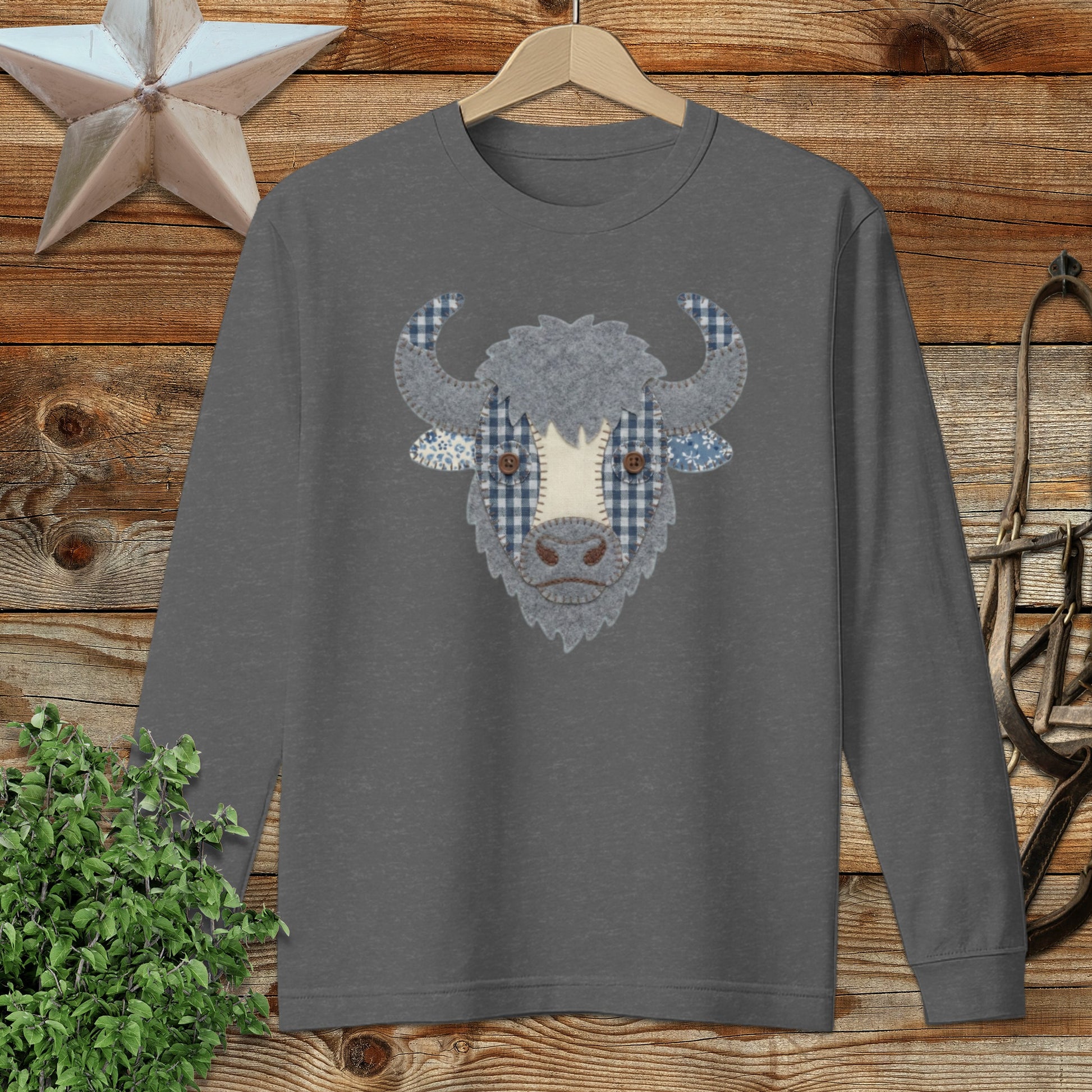 Faux Patchwork Bison Long Sleeve Tee