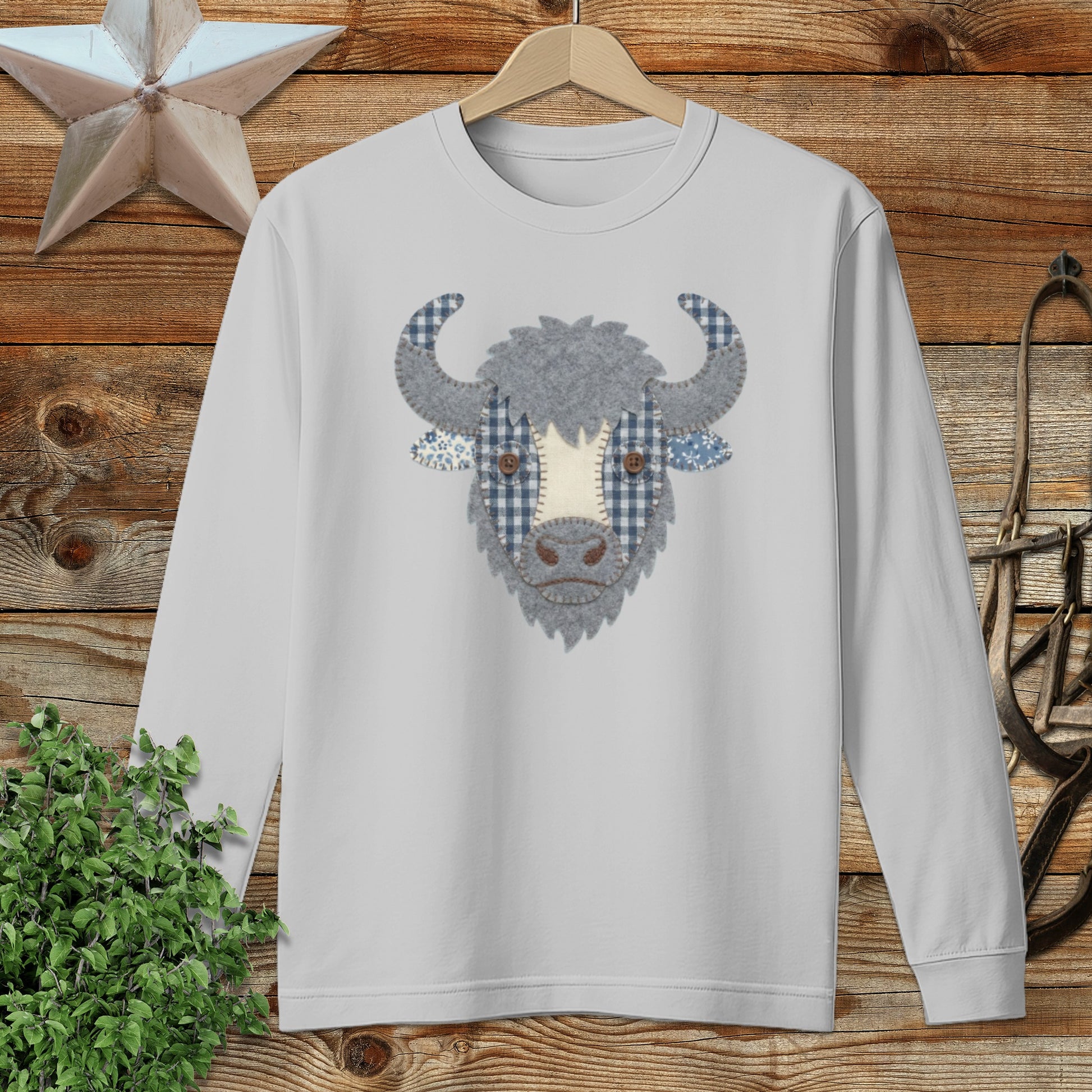 Faux Patchwork Bison Long Sleeve Tee