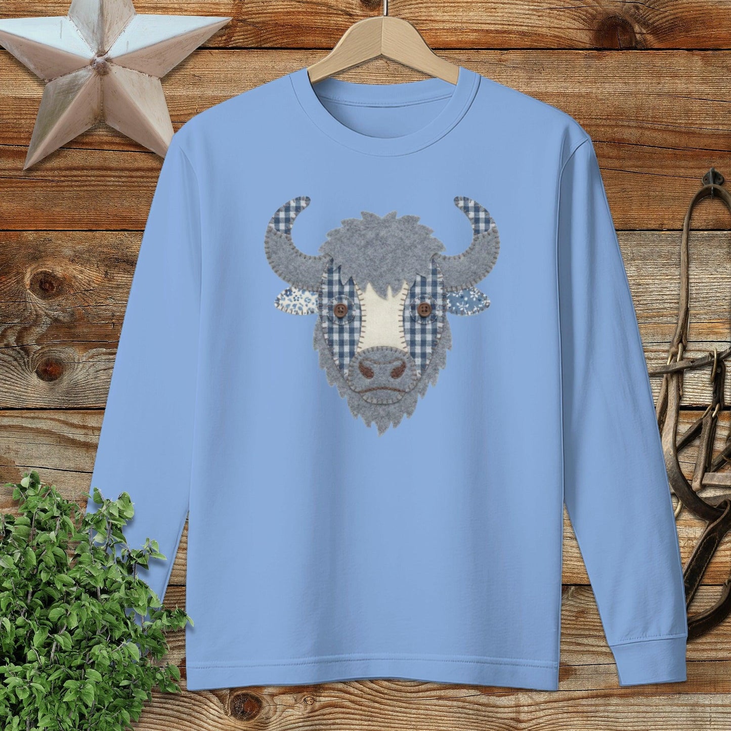 Faux Patchwork Bison Long Sleeve Tee