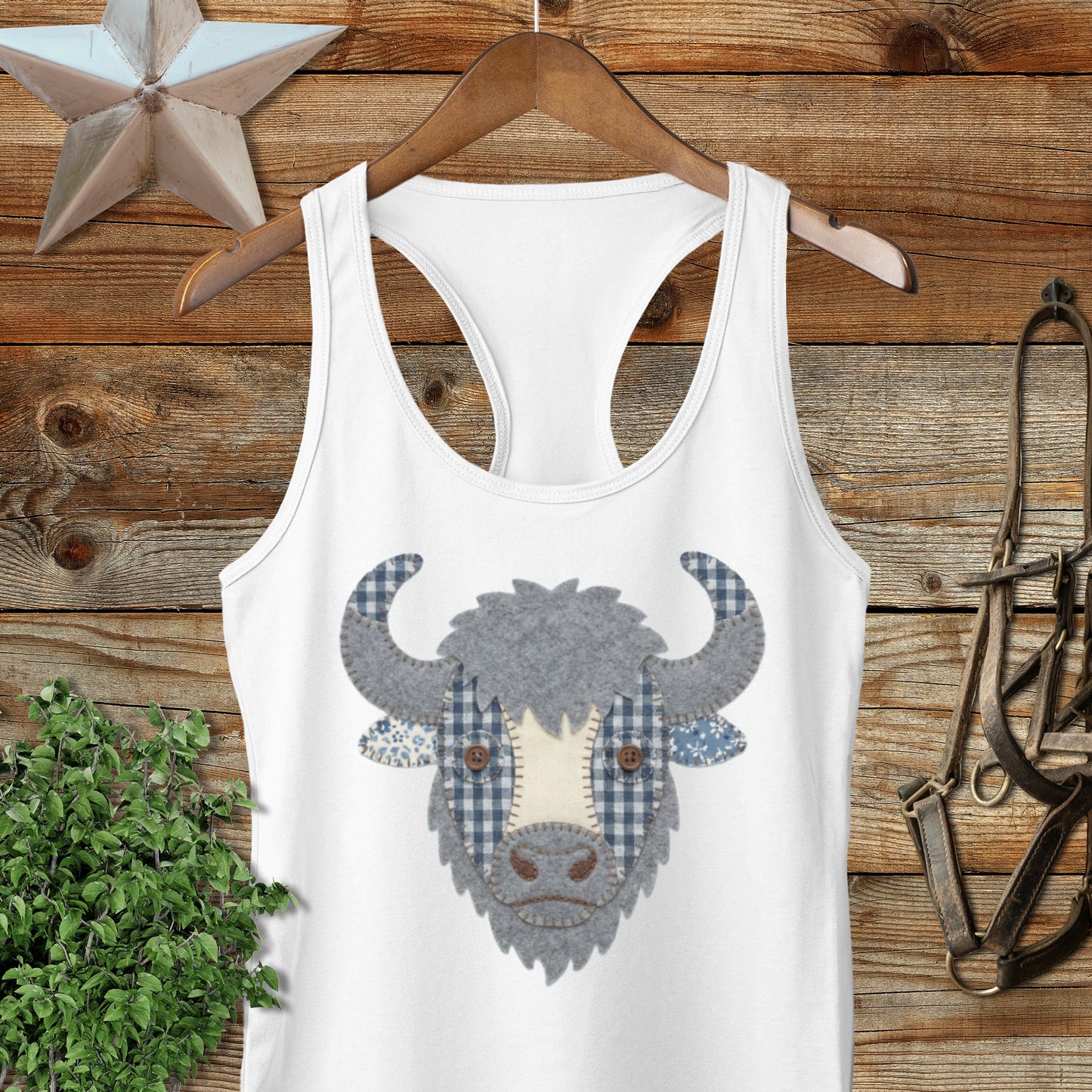 Faux Patchwork Bison Racerback Tank