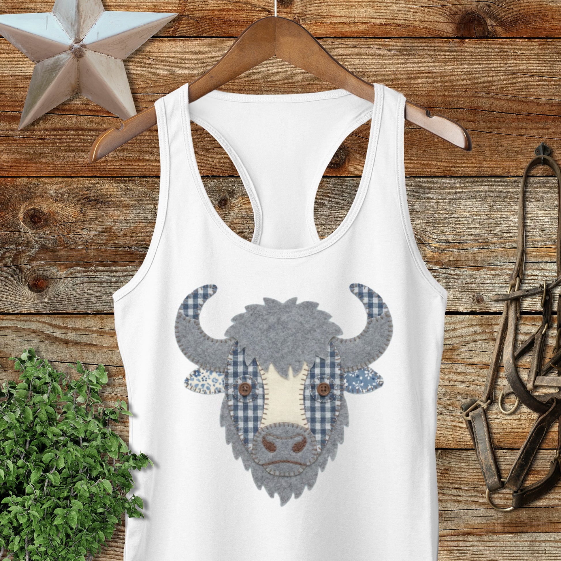 Faux Patchwork Bison Racerback Tank