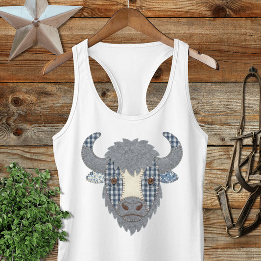 Faux Patchwork Bison Racerback Tank