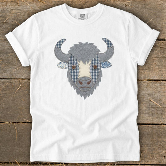 Faux Patchwork Bison Signature Tee - White