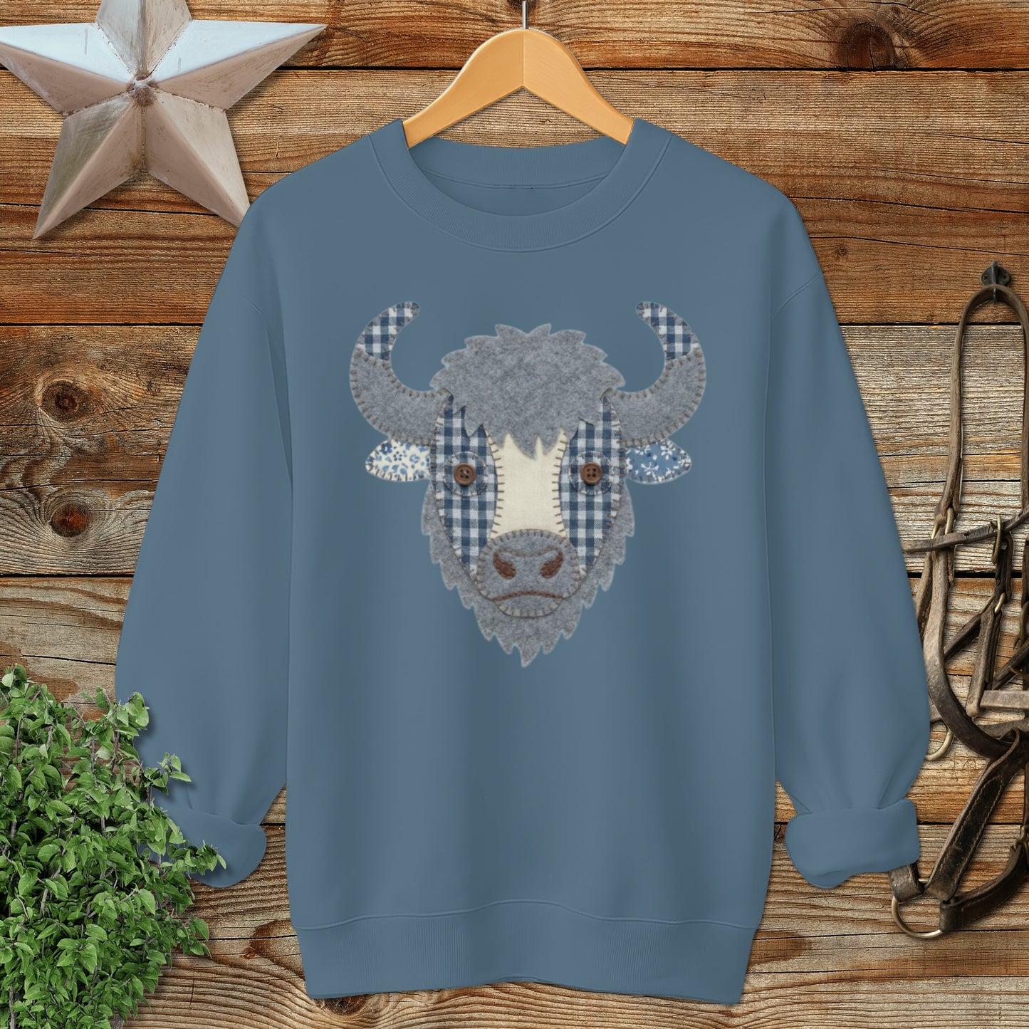 Faux Patchwork Bison Sweatshirt
