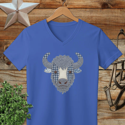 Faux Patchwork Bison V-neck