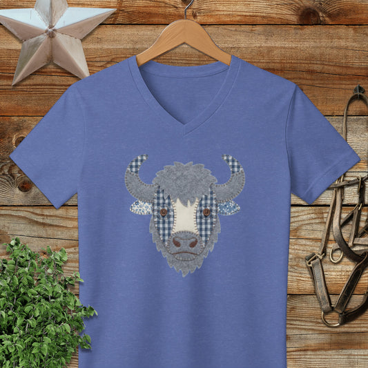 Faux Patchwork Bison V-neck