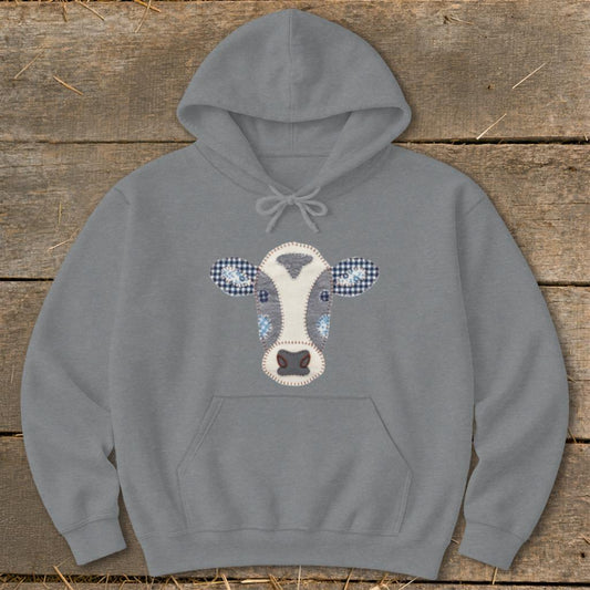 Faux Patchwork Cow Hoodie - Graphite Heather