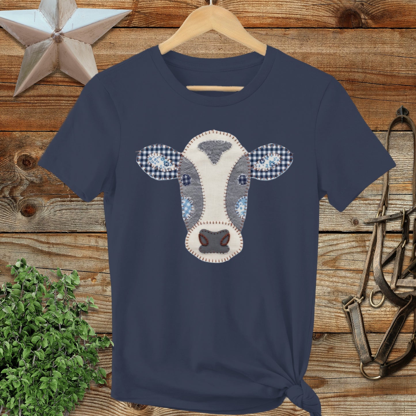 Faux Patchwork Cow Ladies Tee