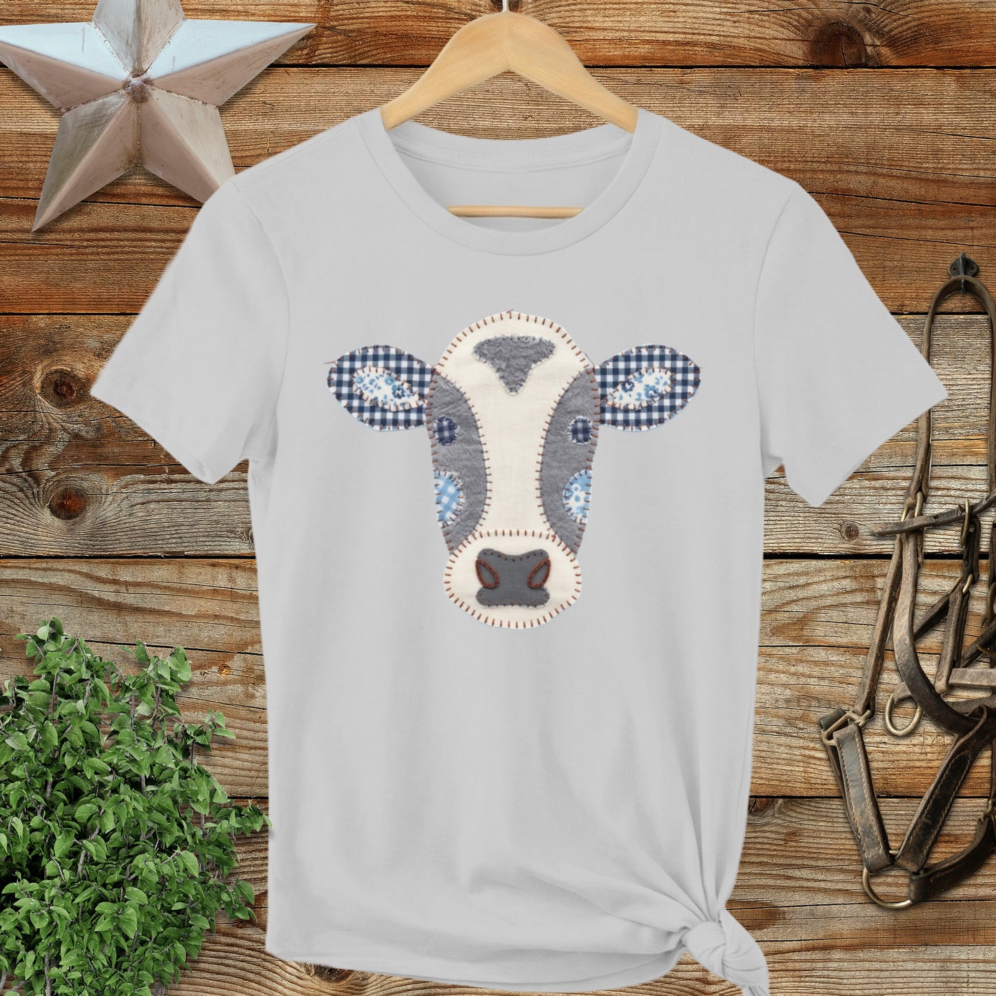 Faux Patchwork Cow Ladies Tee