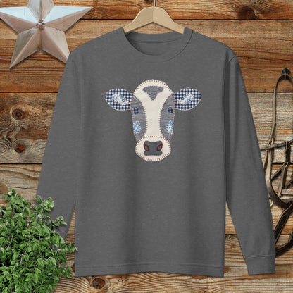 Faux Patchwork Cow Long Sleeve Tee