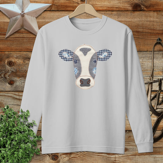 Faux Patchwork Cow Long Sleeve Tee