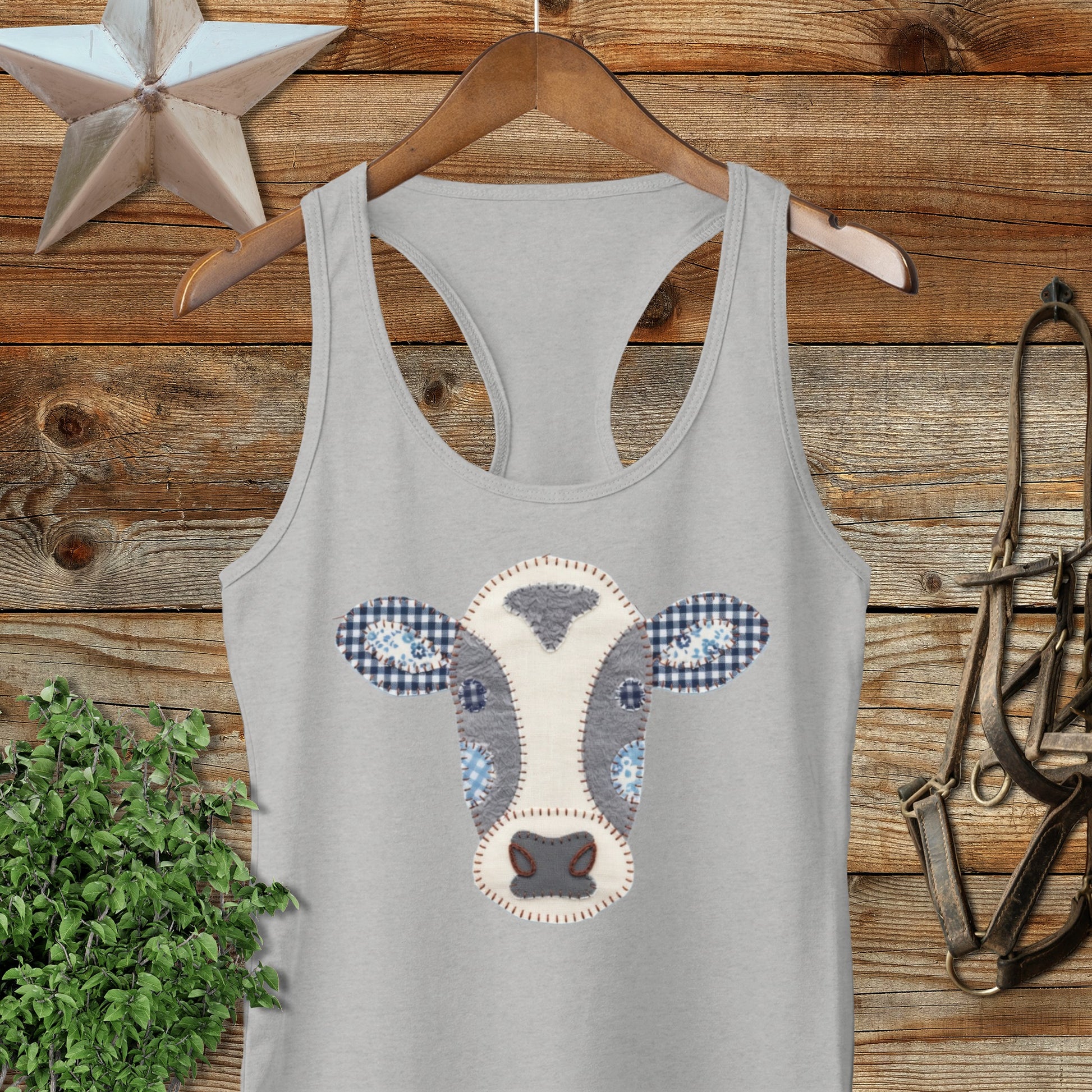 Faux Patchwork Cow Racerback Tank
