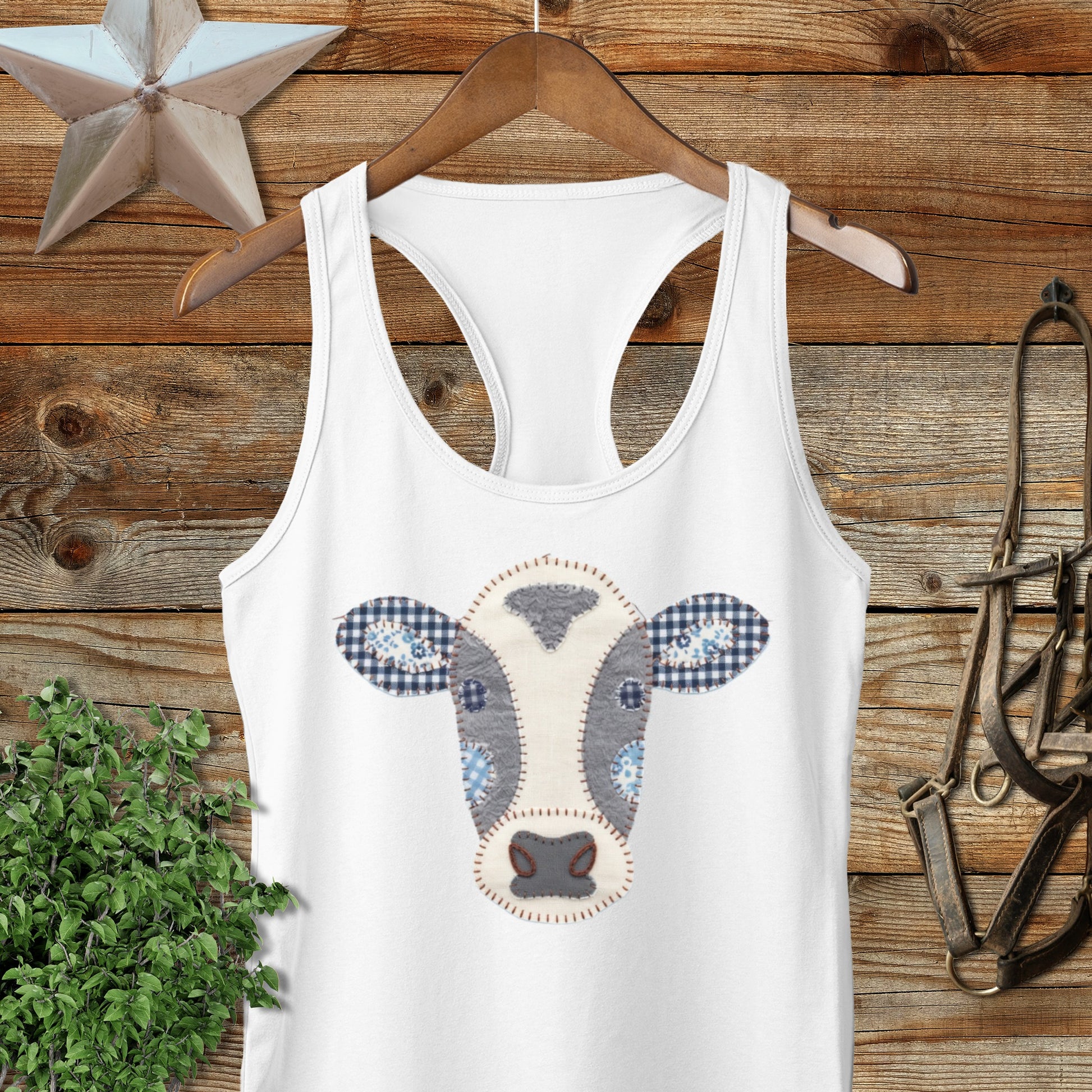 Faux Patchwork Cow Racerback Tank