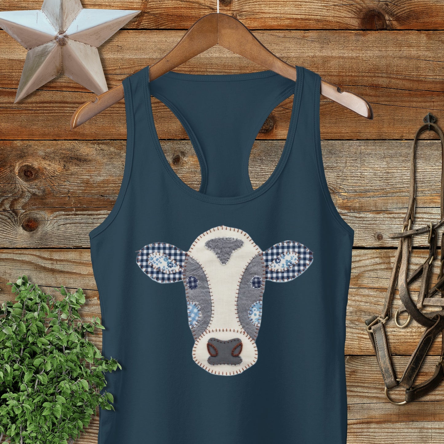 Faux Patchwork Cow Racerback Tank