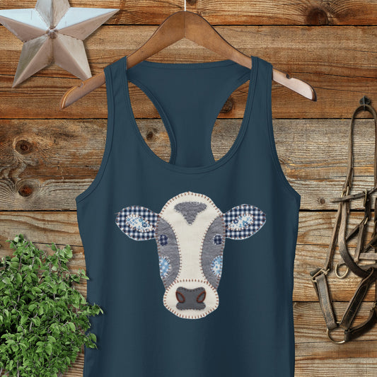 Faux Patchwork Cow Racerback Tank
