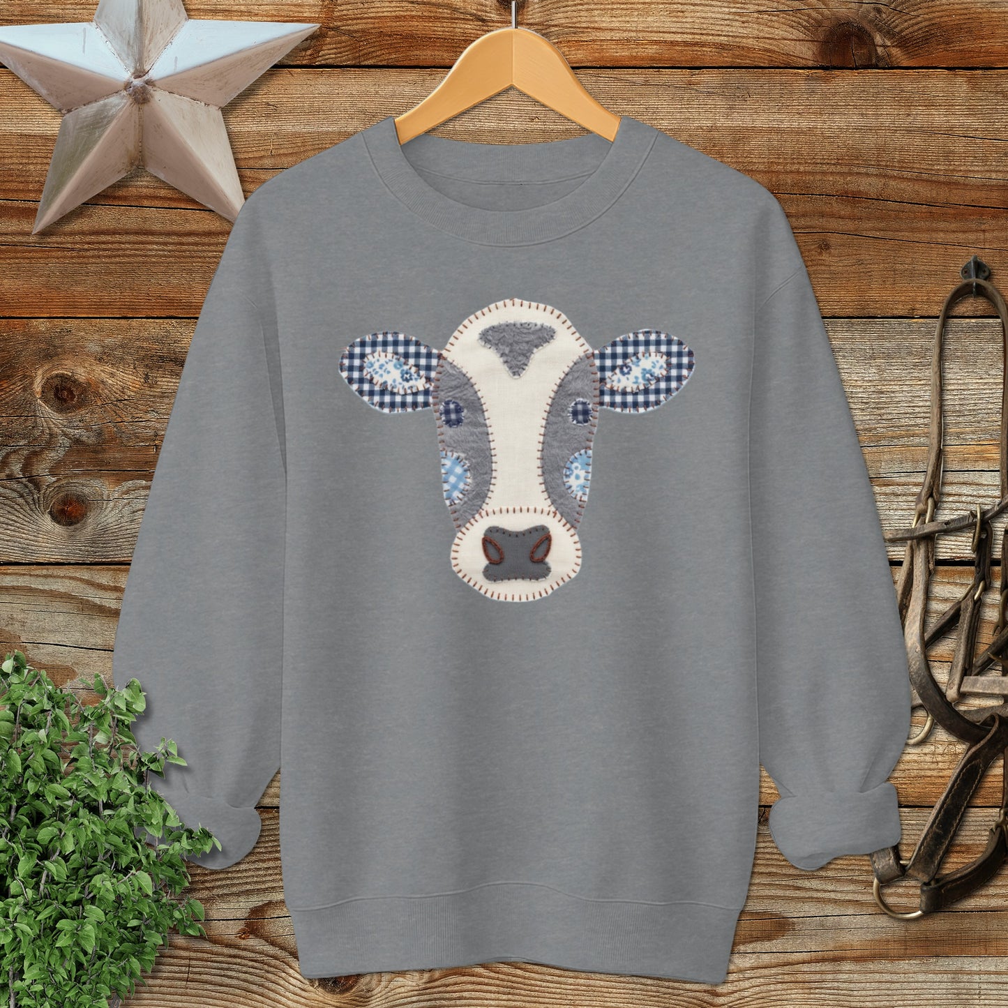 Faux Patchwork Cow Sweatshirt
