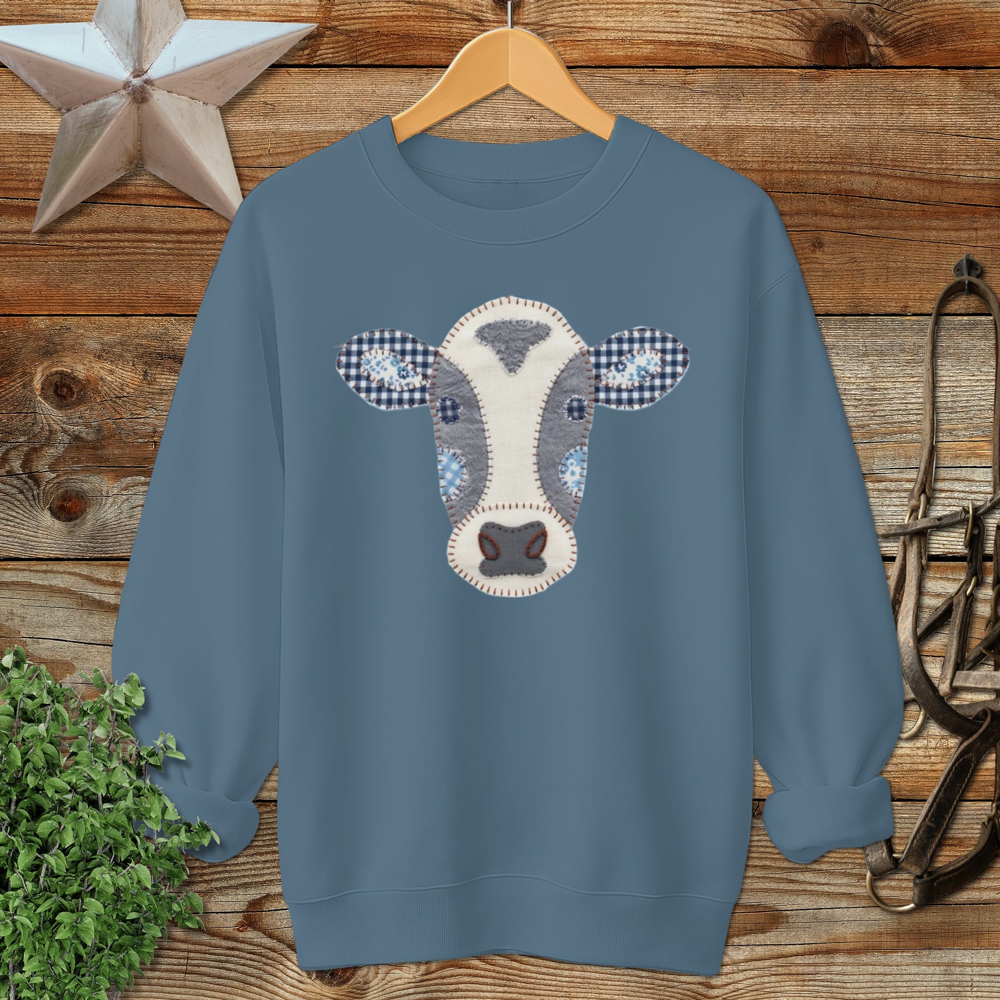 Faux Patchwork Cow Sweatshirt