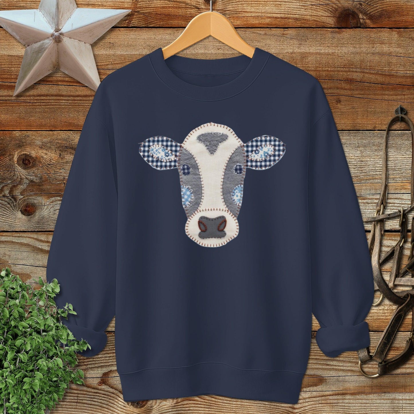 Faux Patchwork Cow Sweatshirt