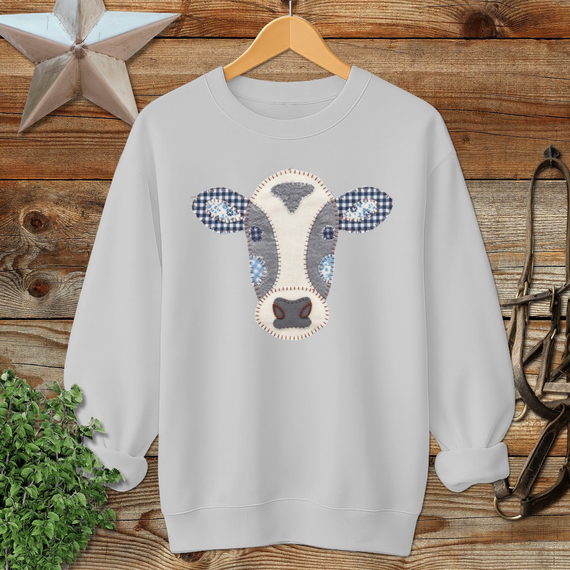 Faux Patchwork Cow Sweatshirt