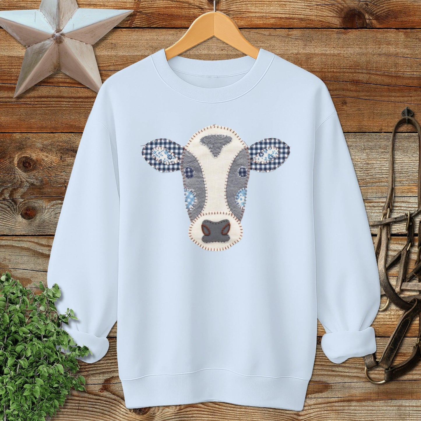 Faux Patchwork Cow Sweatshirt