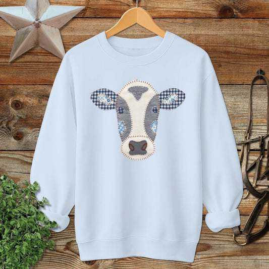 Faux Patchwork Cow Sweatshirt