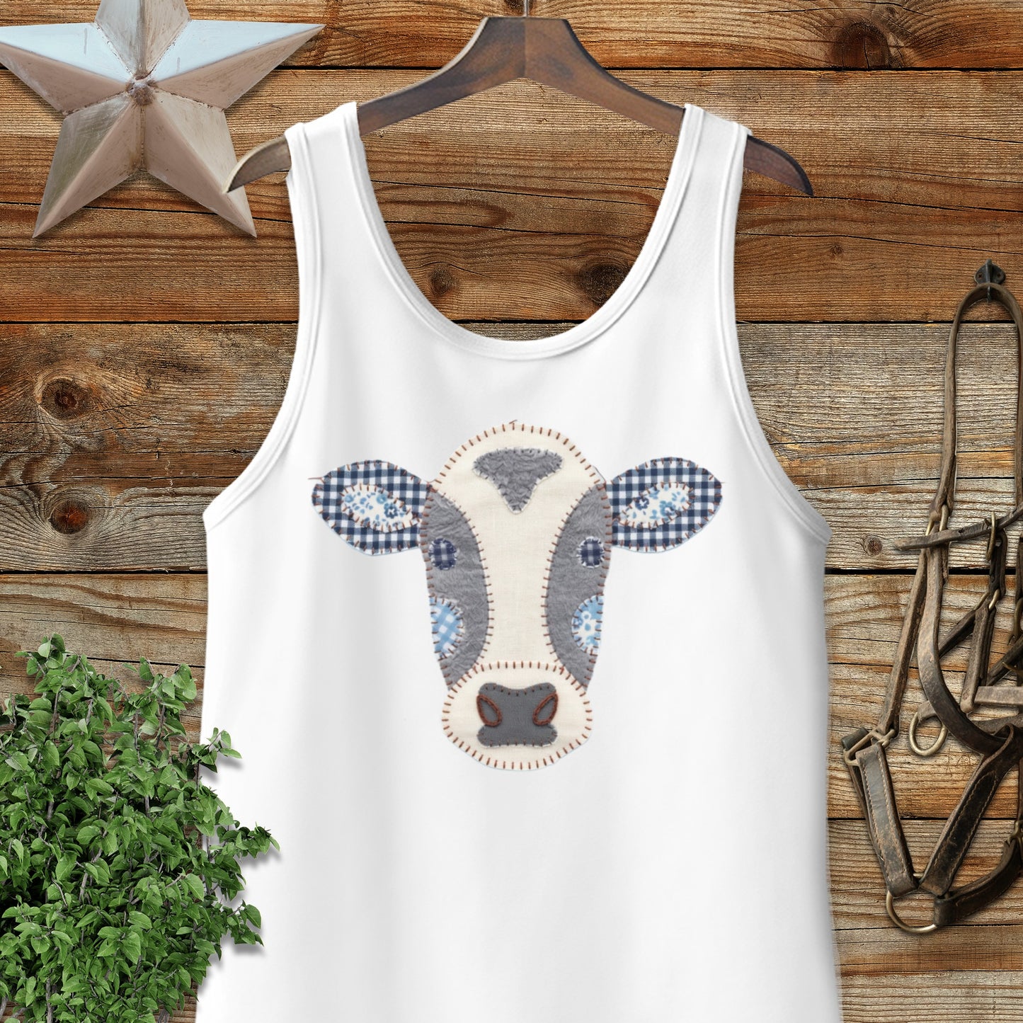 Faux Patchwork Cow Tank Top