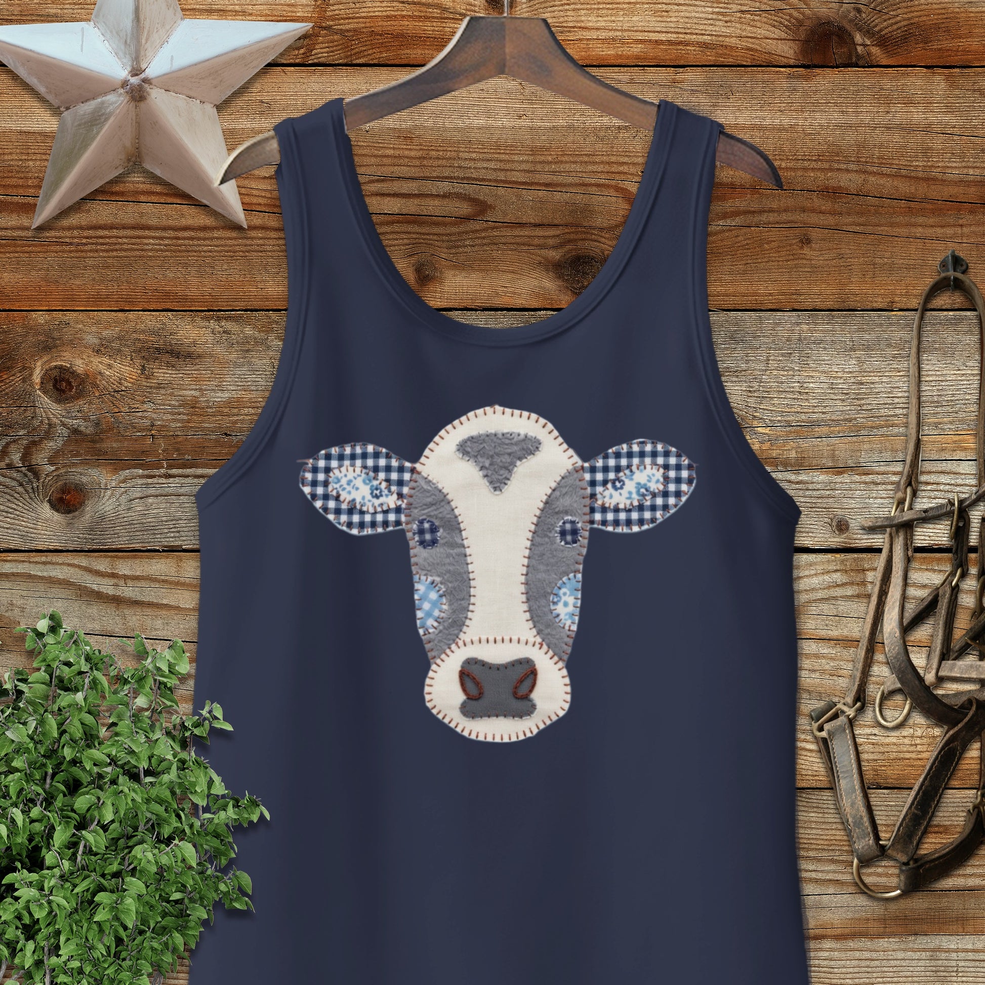 Faux Patchwork Cow Tank Top