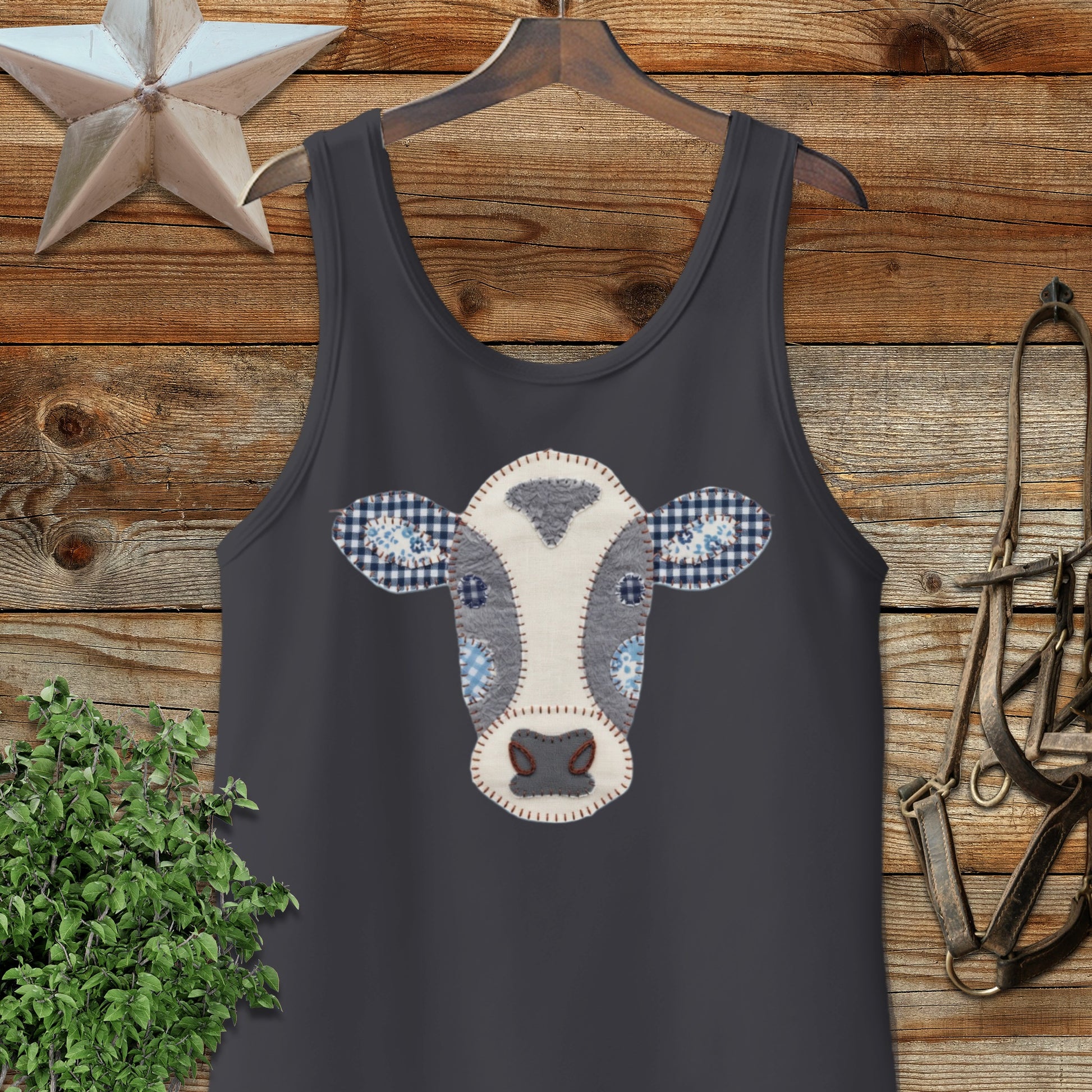 Faux Patchwork Cow Tank Top