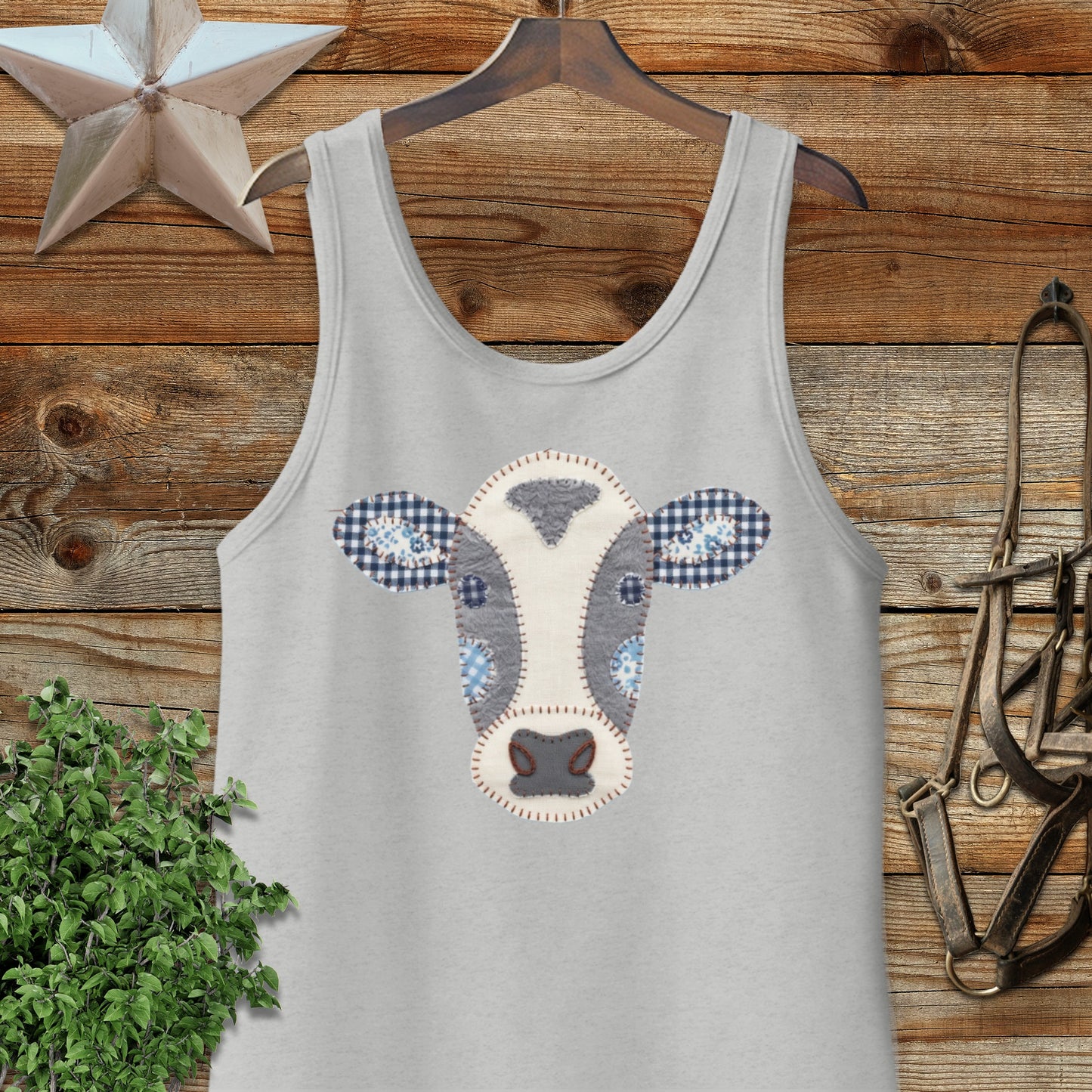 Faux Patchwork Cow Tank Top