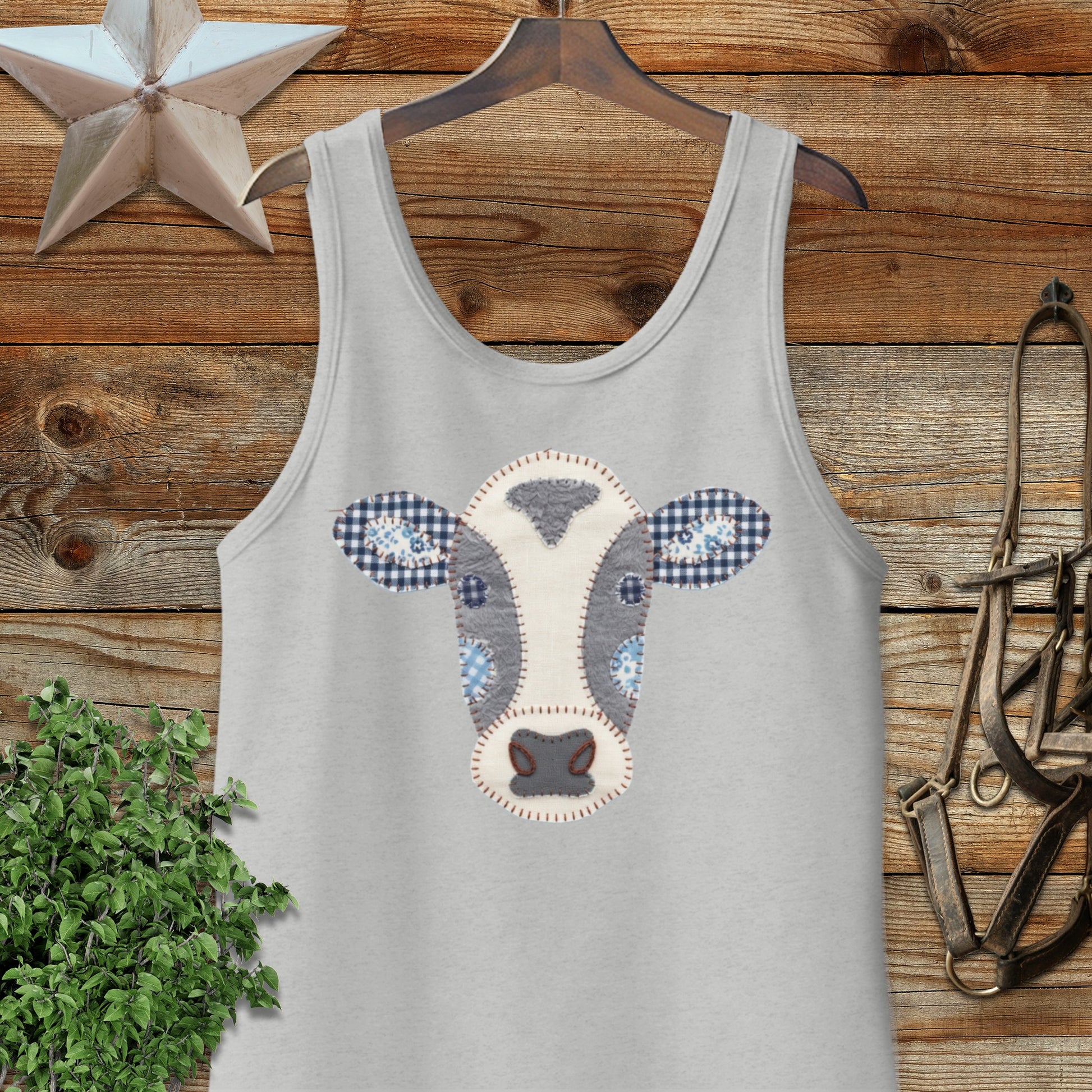 Faux Patchwork Cow Tank Top